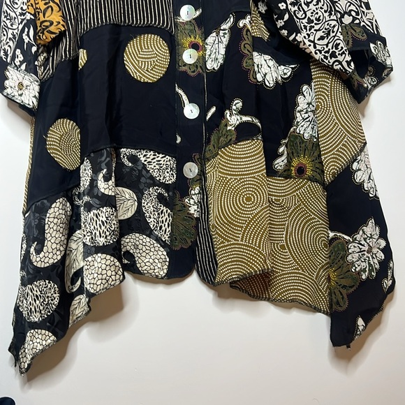 Vintage Eclectic Patchwork Appliqué Mixed Print Shell Button Blouse - Picture 6 of 14